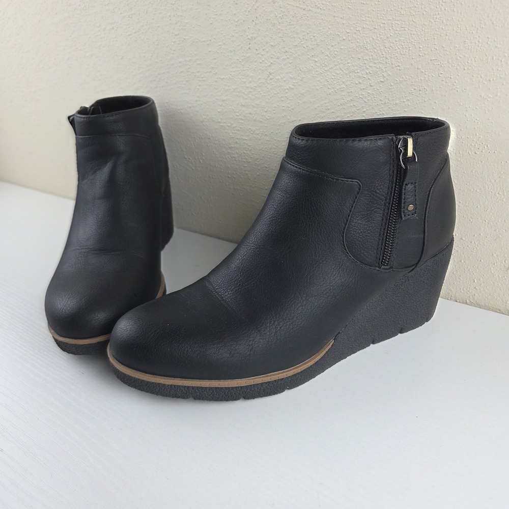 Dr Scholls Been There Black Wedge Ankle Boots Bootie Side Zip Women's Size 8 M